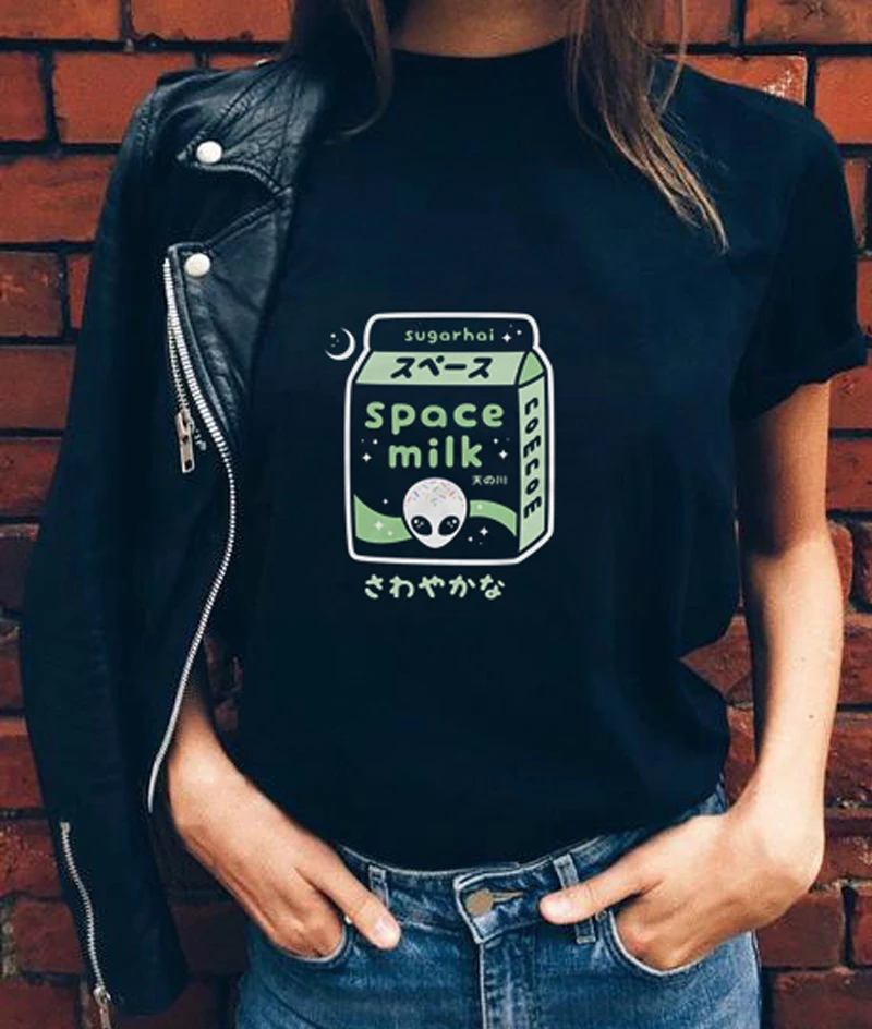 Alien Space Milk женские футболки унисекс Эстетическая Harajuku графическая футболка