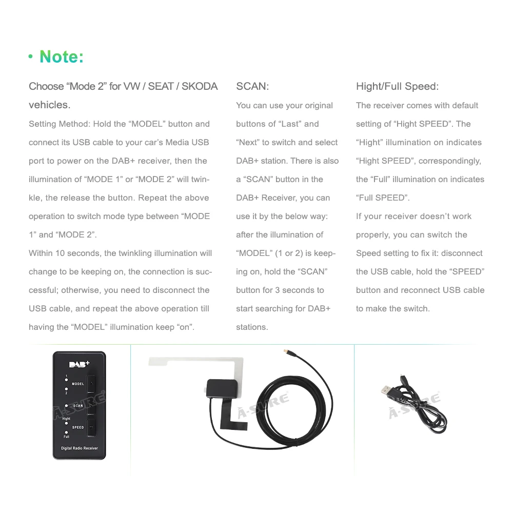 A-Sure Car Auto Radio DAB+ Antenna USB Integration Receiver Plug&Play For VW Golf 5 Passat B6 Touran Tiguan T5 SEAT Octavia
A-Sure Car Auto Radio DAB+ Antenna USB Integration Receiver Plug&Play For VW Golf 5 Passat B6 Touran Tiguan T5 SEAT Octavia