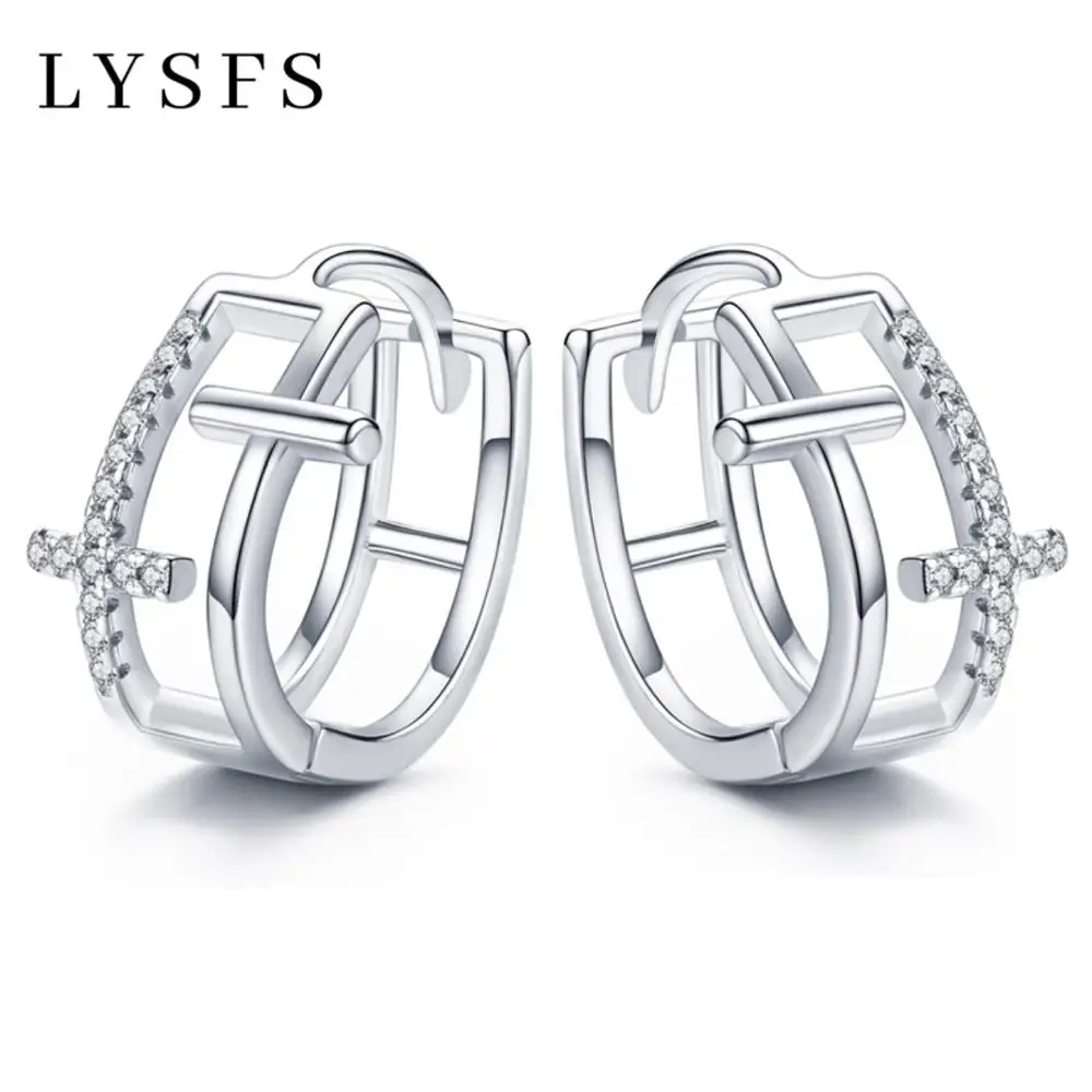LYSFS Silver Hoop Earrings for Women Cross 925 Sterling Silver AAA CZ Hoops Female Mode Bijoux Brincos 2019 New
LYSFS Silver Hoop Earrings for Women Cross 925 Sterling Silver AAA CZ Hoops Female Mode Bijoux Brincos 2019 New