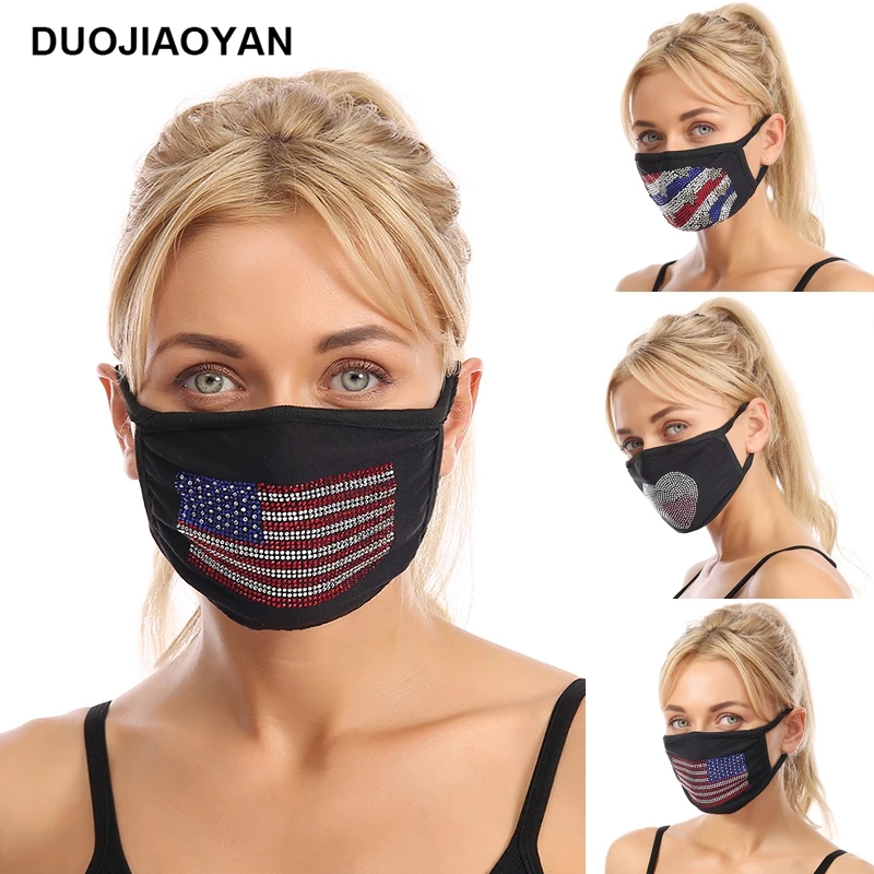 DUOJIAOYAN New Glittering ladies rhinestone mask Luxury multi-pattern Facemask fashionable American flaggirl masks
DUOJIAOYAN New Glittering ladies rhinestone mask Luxury multi-pattern Facemask fashionable American flaggirl masks