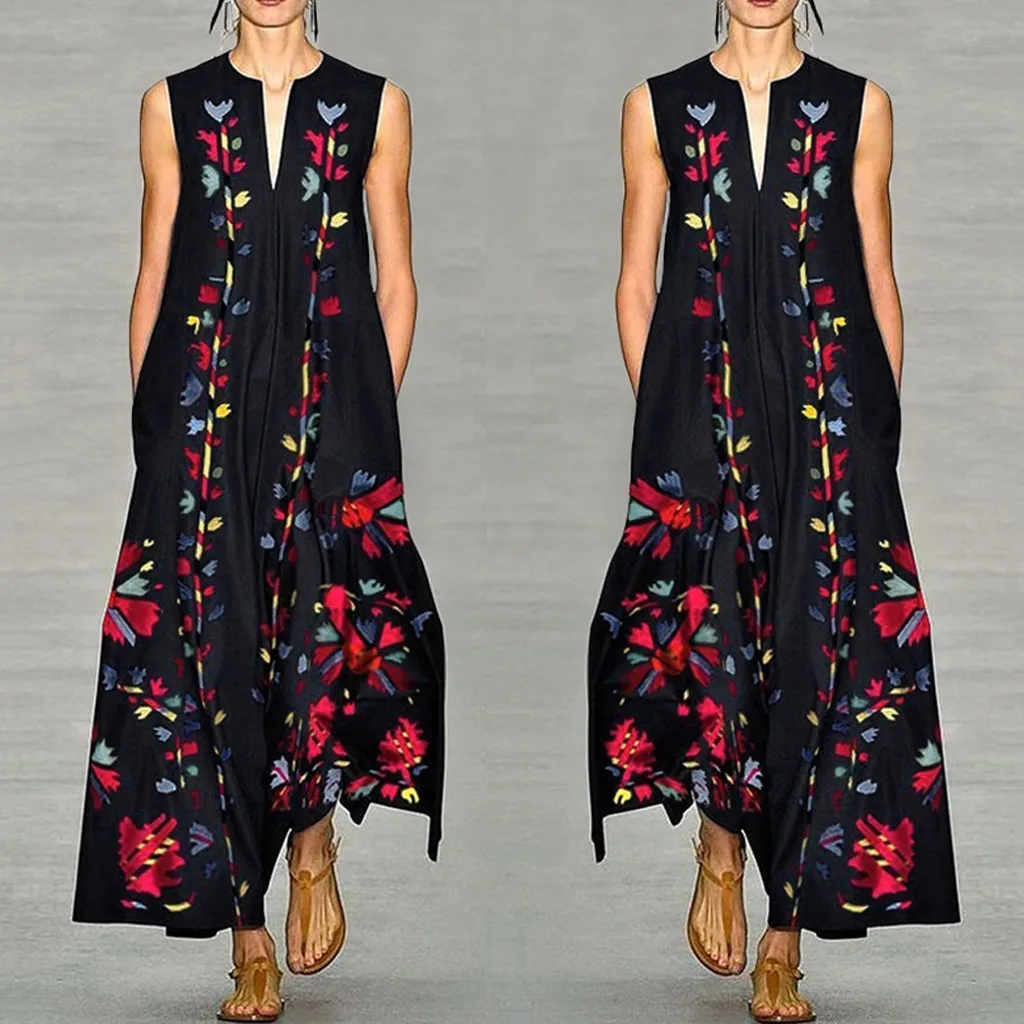 Women Plus Size Vintage dress Daily Casual Sleeveless wrap dresses Printed Floral V Neck Maxi Dress vestidos de verano #25 
Women Plus Size Vintage dress Daily Casual Sleeveless wrap dresses Printed Floral V Neck Maxi Dress vestidos de verano #25