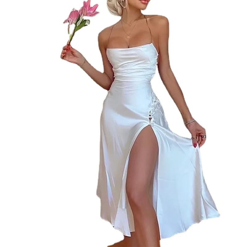 Sexy Backless Elegant Satin Bodycon Party Dress Woman Split Midi DressesSummer Sleeveless Spaghetti Strap White Silk Long Dress
Sexy Backless Elegant Satin Bodycon Party Dress Woman Split Midi DressesSummer Sleeveless Spaghetti Strap White Silk Long Dress