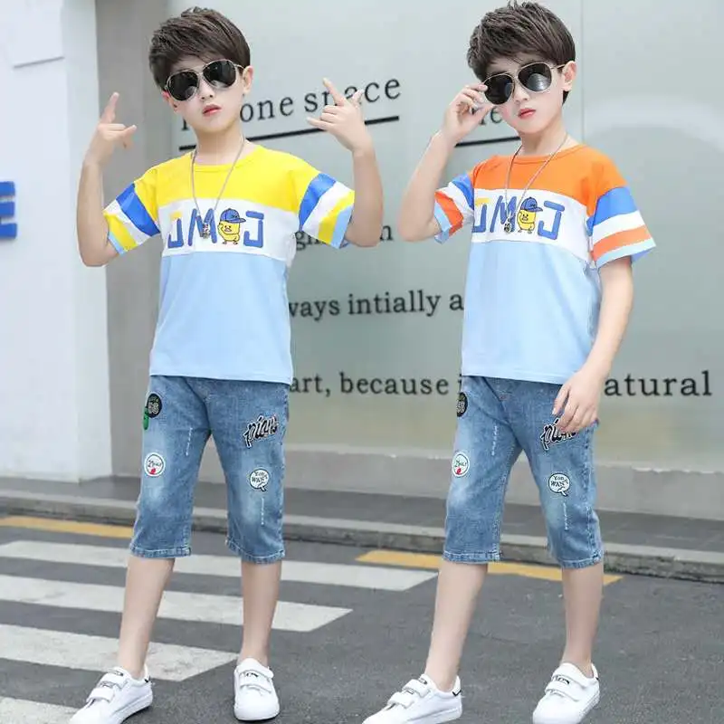 Детский летний костюм для мальчиков, 2020 Новый Повседневный детский хлопковый комплект с короткими рукавами, футболка для мальчиков + джинсо... 
Детский летний костюм для мальчиков, 2020 Новый Повседневный детский хлопковый комплект с короткими рукавами, футболка для мальчиков + джинсо...