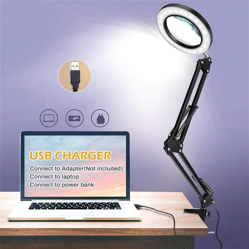 Foldable Illuminated 5X Magnifier Light USB LED Magnifying Glass for Repair/Table Lamp/Jewelry Maker/Skincare Beauty Tool
Foldable Illuminated 5X Magnifier Light USB LED Magnifying Glass for Repair/Table Lamp/Jewelry Maker/Skincare Beauty Tool