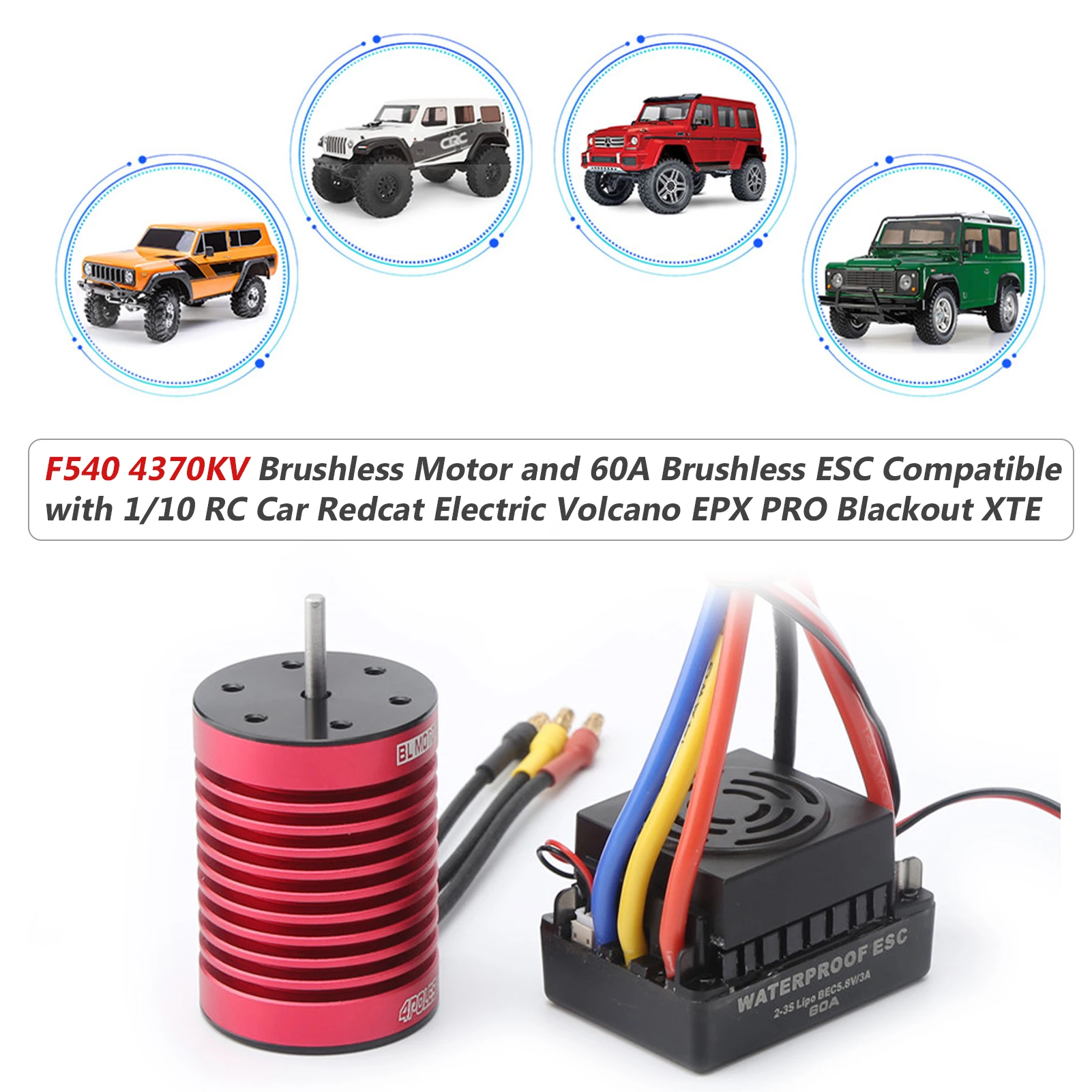 F540 Brushless Motor 4370KV RC Crawler Motor 4 Poles and 60A Brushless ESC Electric Speed Controller T Plug for 1/10 RC Car
F540 Brushless Motor 4370KV RC Crawler Motor 4 Poles and 60A Brushless ESC Electric Speed Controller T Plug for 1/10 RC Car