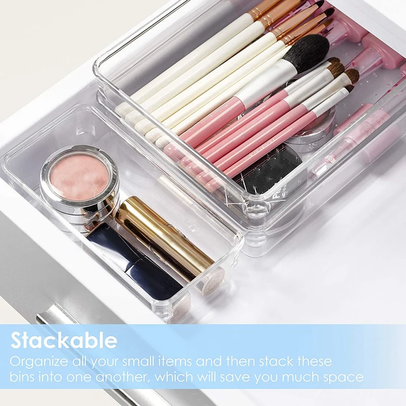 25 PCS Clear Plastic Drawer Organizers Set 4-Size Versatile Bathroom and Vanity Drawer Organizer Trays for Makeup Office
25 PCS Clear Plastic Drawer Organizers Set 4-Size Versatile Bathroom and Vanity Drawer Organizer Trays for Makeup Office