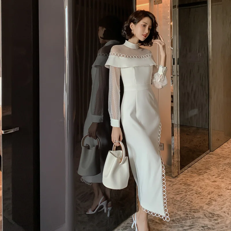 Exquisite and elegant ladies slim skirt with buttock, high-quality white lace Mosaic French dress, women's banquet dress
Exquisite and elegant ladies slim skirt with buttock, high-quality white lace Mosaic French dress, women's banquet dress