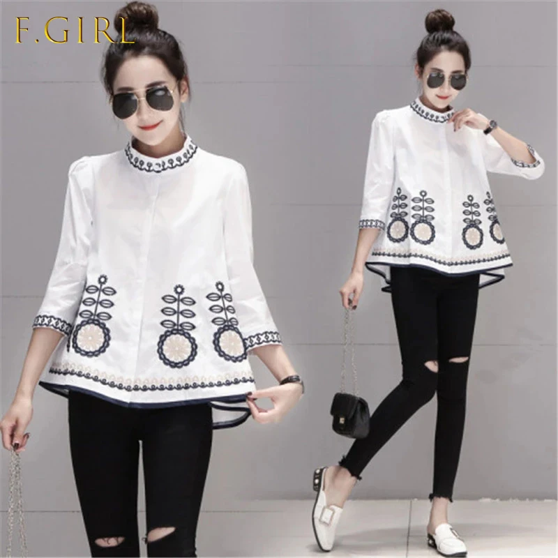 High Quality Women Floral Embroidery Cotton Shirts Blouses Spring Summer New Womens Stand Collar Bottoming Shirts White Tops
High Quality Women Floral Embroidery Cotton Shirts Blouses Spring Summer New Womens Stand Collar Bottoming Shirts White Tops