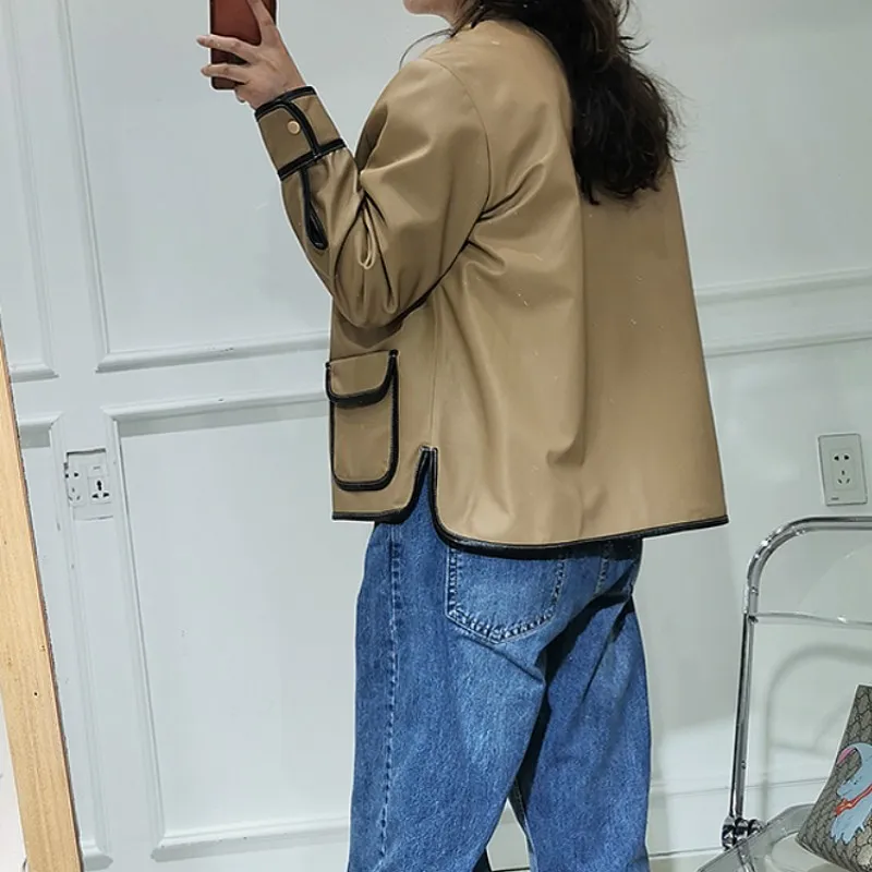 Casual Genuine Leather Jacket Women Street Stand Collar Bomber Coat Autumn New Loose Zipper Office Sheepskin Coats Pockets
Casual Genuine Leather Jacket Women Street Stand Collar Bomber Coat Autumn New Loose Zipper Office Sheepskin Coats Pockets
