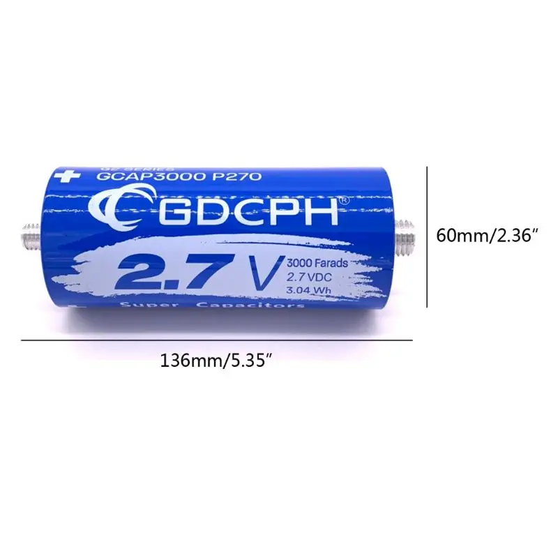 2.7V 3000F Super Farad Capacitor 136 x 60mm Long Foot Low ESR High Frequency Ultracapacitor for Car Power Supply Automotive W3JB
2.7V 3000F Super Farad Capacitor 136 x 60mm Long Foot Low ESR High Frequency Ultracapacitor for Car Power Supply Automotive W3JB