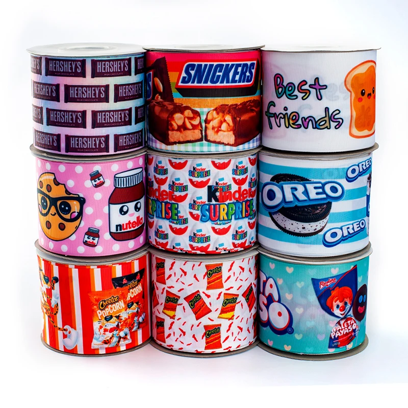 Snacks Food Printed 5 Yards Grosgrain/Satin 25mm/38mm/50mm/75mm for DIY Sewing Hair Bows
Snacks Food Printed 5 Yards Grosgrain/Satin 25mm/38mm/50mm/75mm for DIY Sewing Hair Bows