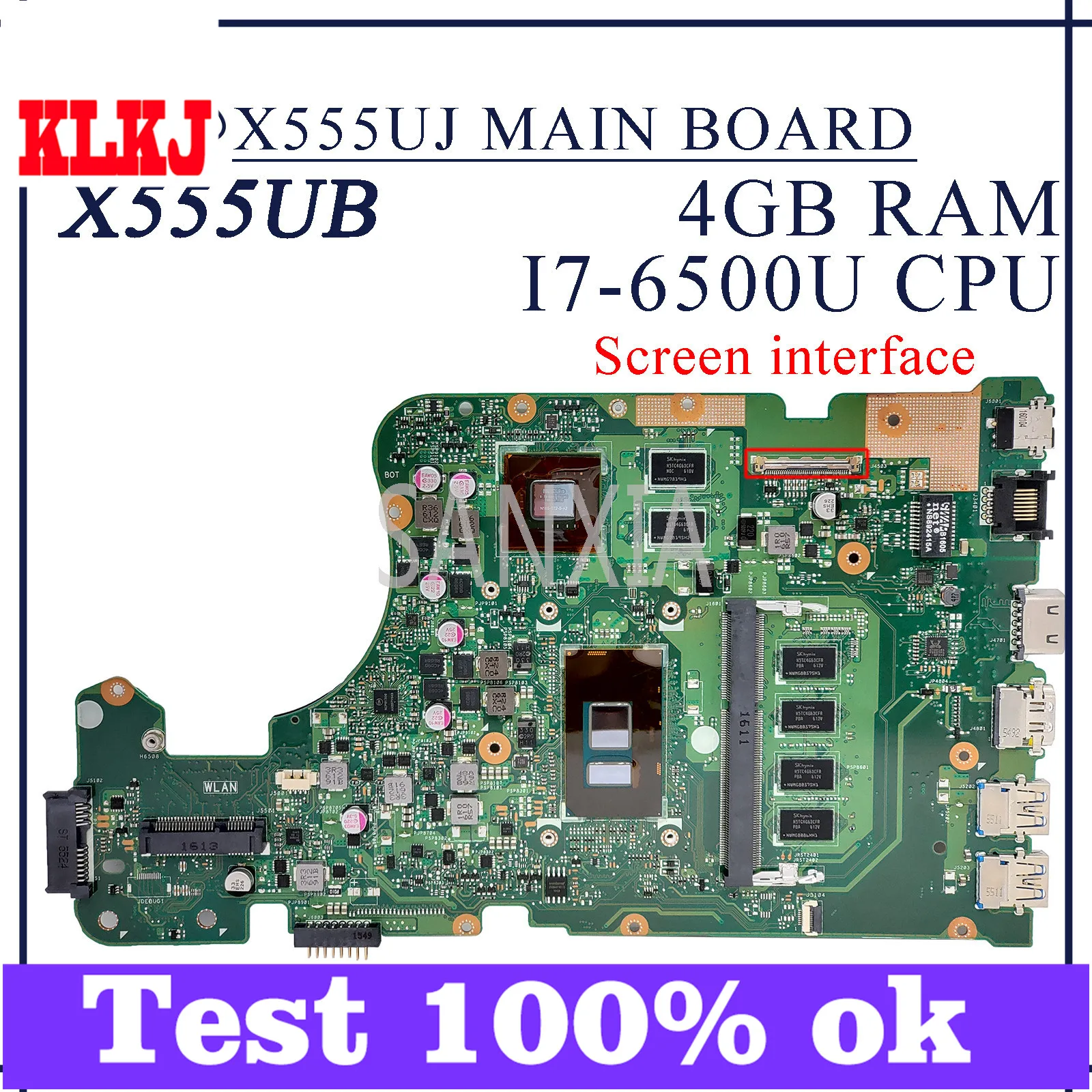 

Материнская плата KLKJ X555UJ для ноутбука ASUS X555UB X555UF X555UQ F555U оригинальная материнская плата 4GB-RAM I7-6500U GT920M/940M (рандомная отправка)