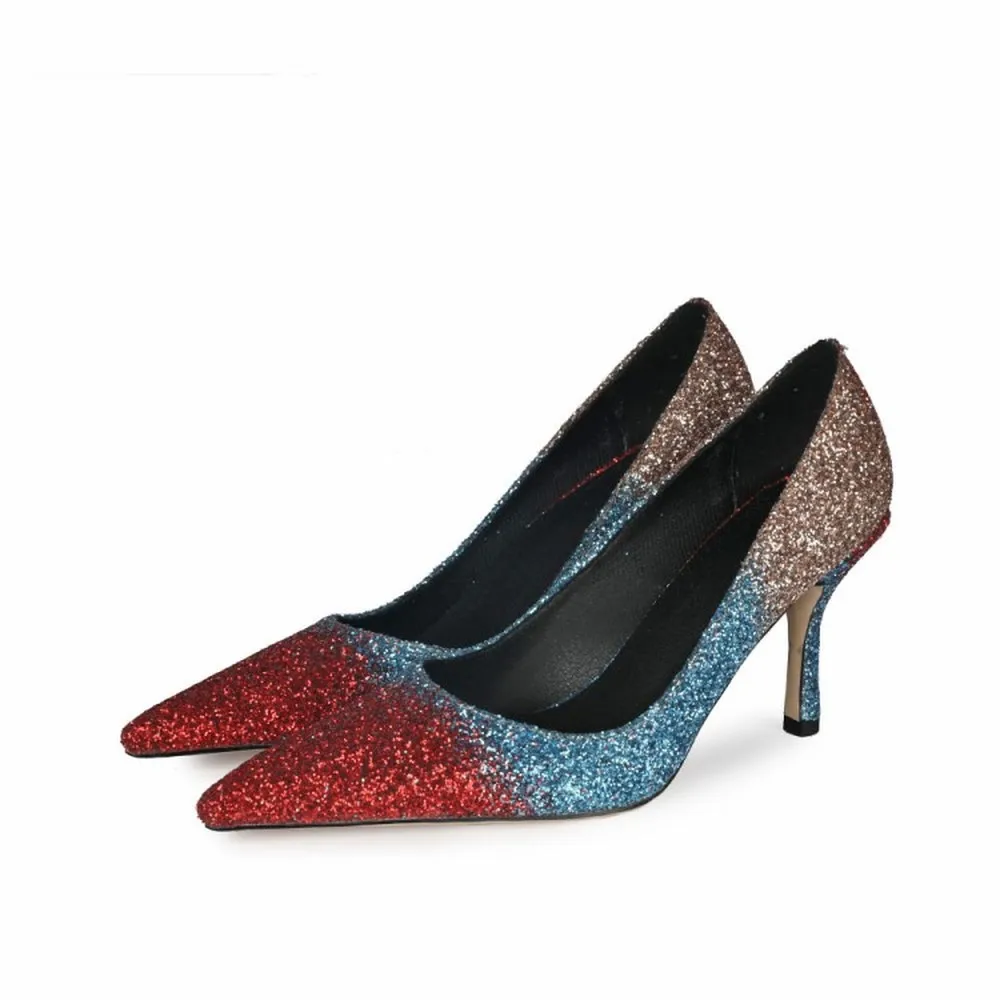 Womens Pointy Toe Rainbow Colors Sequins Bling Stilettos High Heel Pumps Sandals Shoes Real Leather 6Colors Plus Size New
Womens Pointy Toe Rainbow Colors Sequins Bling Stilettos High Heel Pumps Sandals Shoes Real Leather 6Colors Plus Size New