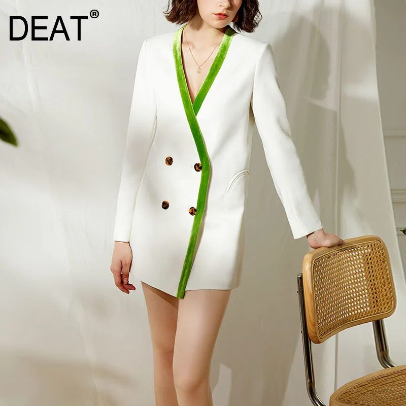 DEAT Women White Patchwork Double Breasted Pocket Blazer New V-neck Long Sleeve Loose Fit Jacket Fashion Tide Fit 2021 7E1789
DEAT Women White Patchwork Double Breasted Pocket Blazer New V-neck Long Sleeve Loose Fit Jacket Fashion Tide Fit 2021 7E1789
