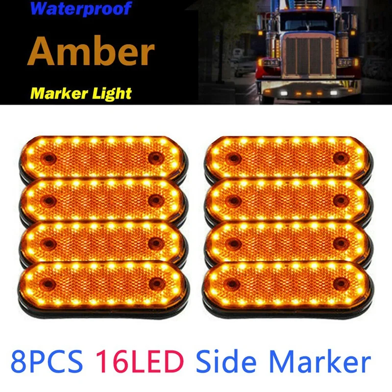 

8PCS Amber Markerings Light Side Marker 20LED 24V Trusk Lamp Pickup Truck Side Marker Lights for Truck