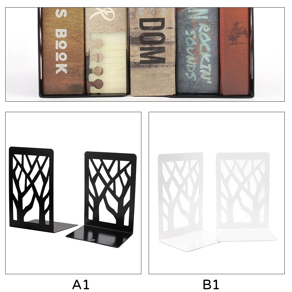 

1 Pairs Metal Bookends Desktop Storage Tools Book Holder Desk Support Bookends Racks Non-skid Books Organizer Stands