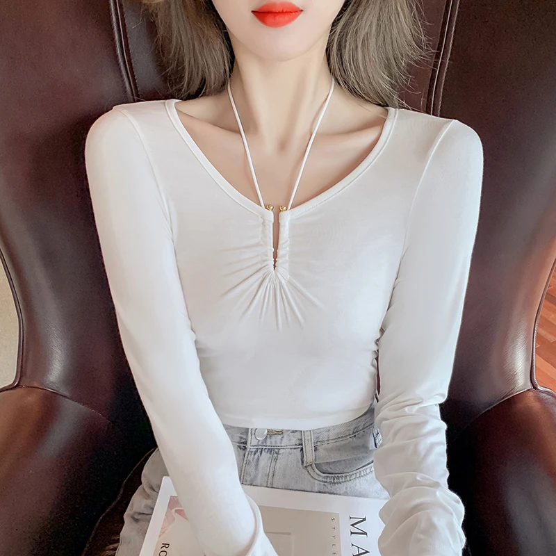 Tops Women 2021 New V-neck Long-sleeved Bottoming Shirt Top Solid Color Autumn Korean Cotton Pullover Thin T Shirt Blouse Female
Tops Women 2021 New V-neck Long-sleeved Bottoming Shirt Top Solid Color Autumn Korean Cotton Pullover Thin T Shirt Blouse Female