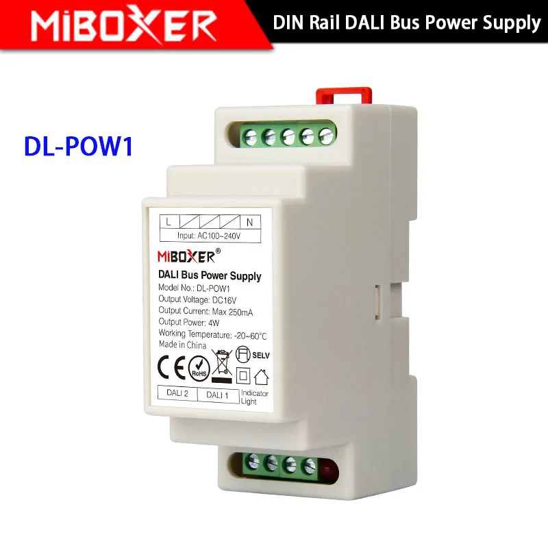 

Miboxer DIN Rail DALI Bus Power Supply DL-POW1 DC16V 4W Max250mA AC 110V 220V DALI RGB CCT led downlight transformer