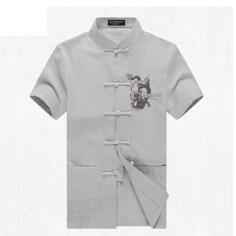 

Костюм Тан с короткими рукавами для мужчин, рубашка с вышивкой дракона, традиционная китайская одежда, одежда для пожилых людей, лето