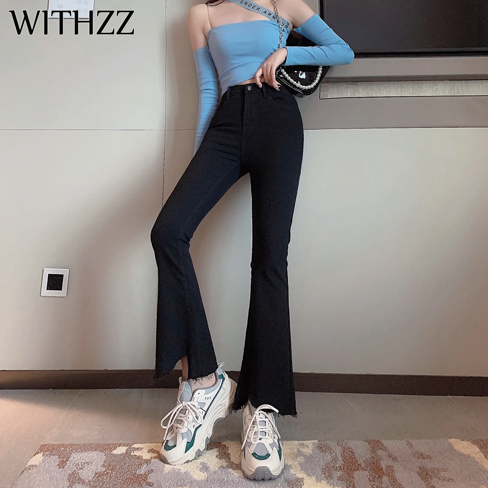 Женские джинсы-клеш с высокой талией WITHZZ, рваные джинсы с высокой талией на весну и осень
Женские джинсы-клеш с высокой талией WITHZZ, рваные джинсы с высокой талией на весну и осень