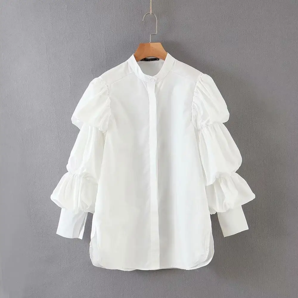 New women stand collar pleated puff sleeve casual white Blouse shirts women business Femininas Blusas chic brand tops LS6423
New women stand collar pleated puff sleeve casual white Blouse shirts women business Femininas Blusas chic brand tops LS6423