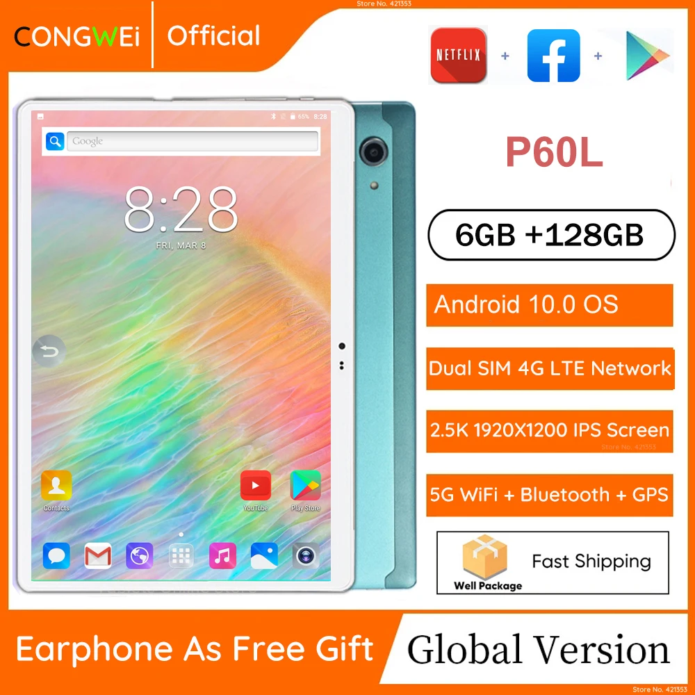 Global Version 10.1 inch 2.5K 1920*1200 IPS FHD Screen 2 In 1 Tablet Android 10.0 6GB RAM 128GB ROM 4G LTE Tablet With keyboard
Global Version 10.1 inch 2.5K 1920*1200 IPS FHD Screen 2 In 1 Tablet Android 10.0 6GB RAM 128GB ROM 4G LTE Tablet With keyboard
