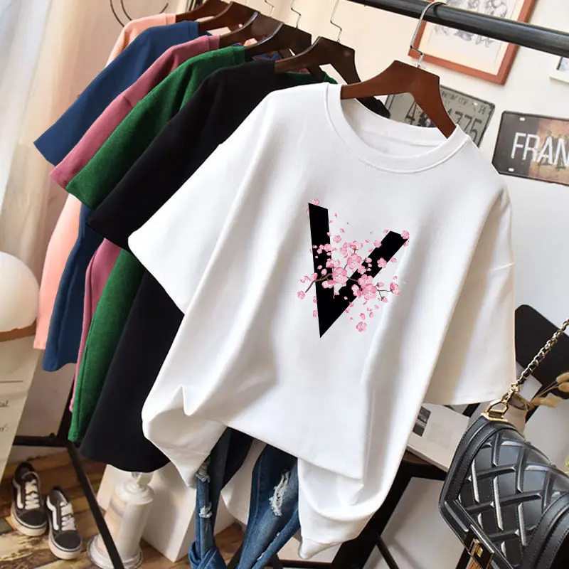 Хлопковая футболка с коротким рукавом, женская летняя свободная футболка корейской версии с принтом и круглым вырезом, Корейская одежда
Хлопковая футболка с коротким рукавом, женская летняя свободная футболка корейской версии с принтом и круглым вырезом, Корейская одежда