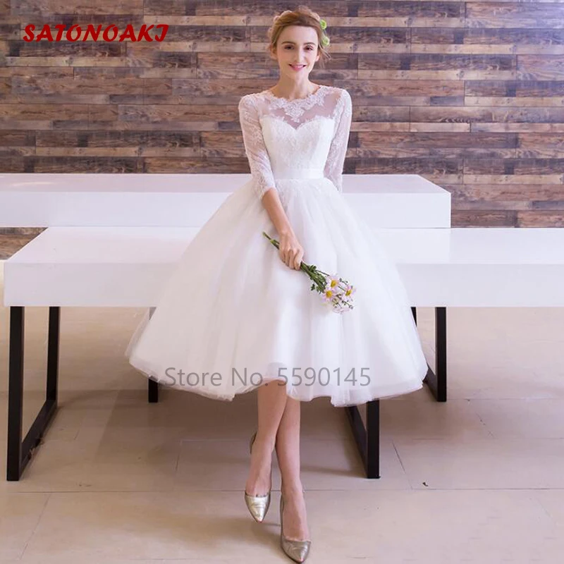 Beach Short Wedding Dress 2022 Lace Applique 3/4 Sleeve Elegant Boho Garden Bridal Gown Sheer Neck Tea-Length Vestidos De Novia
Beach Short Wedding Dress 2022 Lace Applique 3/4 Sleeve Elegant Boho Garden Bridal Gown Sheer Neck Tea-Length Vestidos De Novia