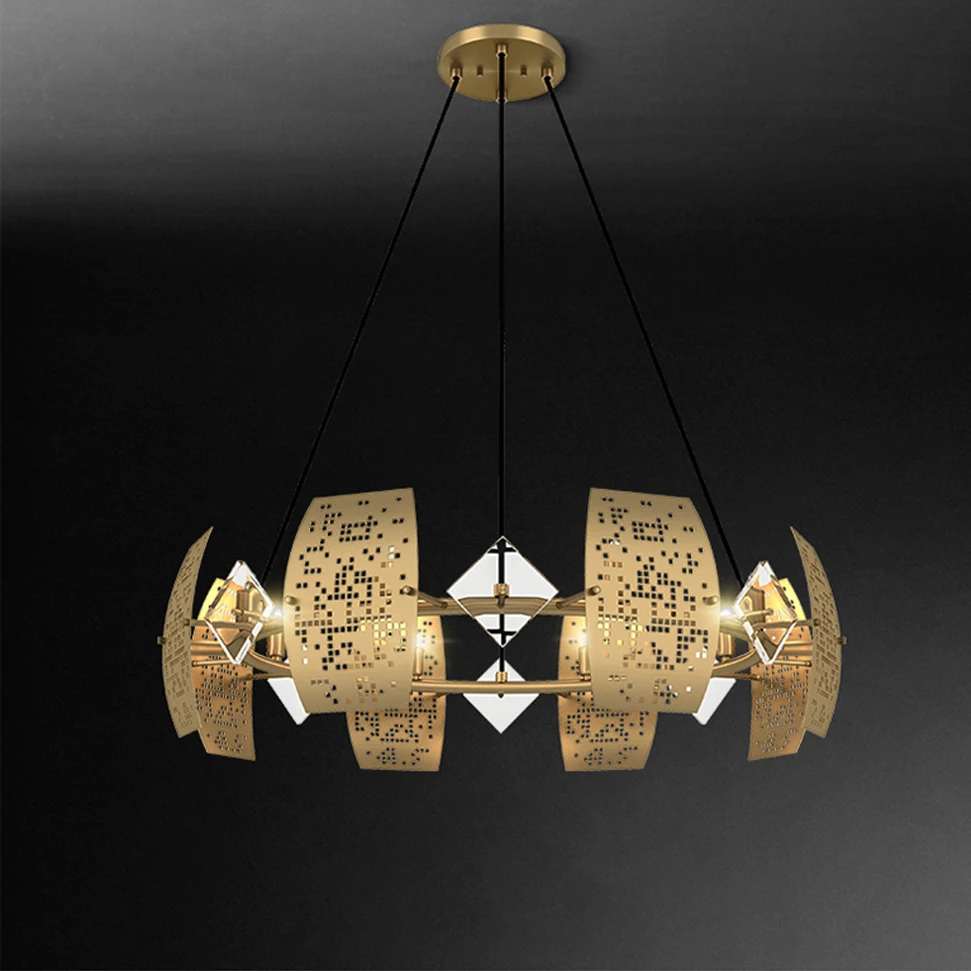 

Art Deco g9 LED Postmodern Crystal Copper List Chandelier Lighting Lustre Suspension Luminaire Lampen For Foyer Dinning Room