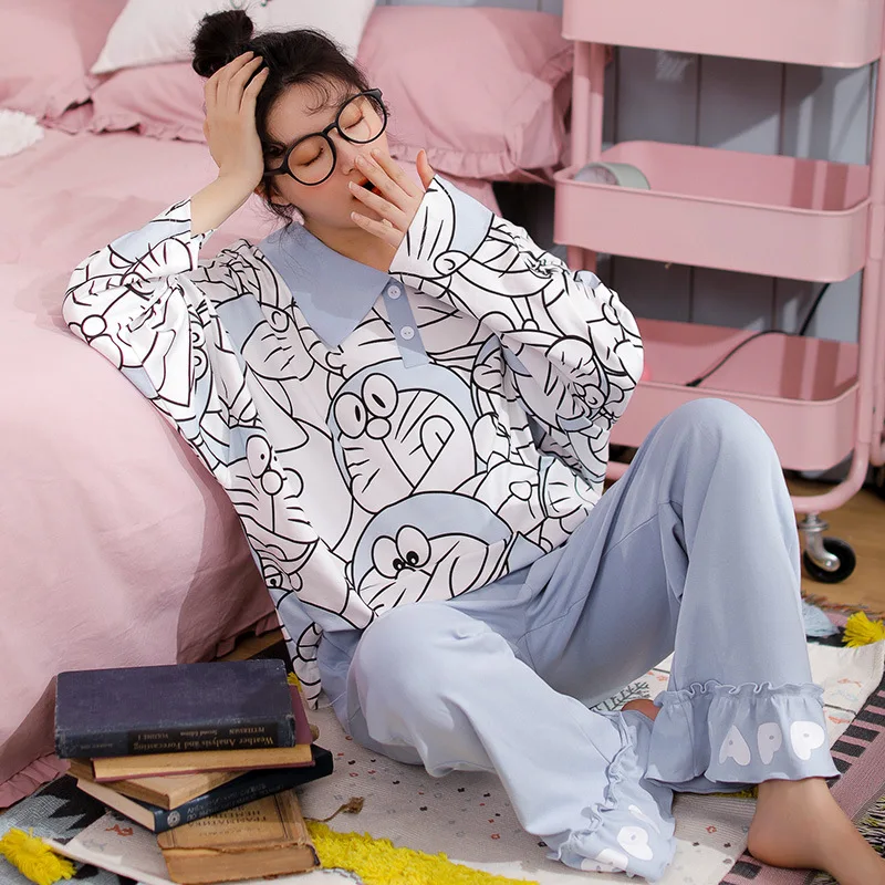 Winter Ladies Pajamas Set Cotton Turn-down Collar Casual Sleepwear Cardigan Nightwear Loungewear women Ruffle Cute Pyjamas Set
Winter Ladies Pajamas Set Cotton Turn-down Collar Casual Sleepwear Cardigan Nightwear Loungewear women Ruffle Cute Pyjamas Set
