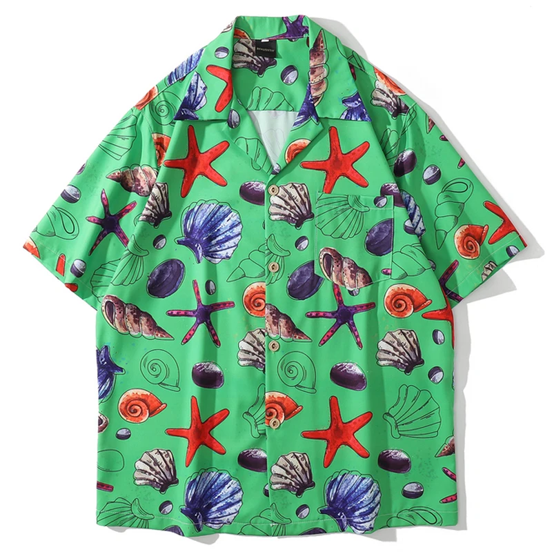 Mens Harajuku Shell Starfish Print Shirt Blouse Unisex Oversize Short Sleeve 2021 Summer Hawaii Holiday Beach Loose Cloth Shirt
Mens Harajuku Shell Starfish Print Shirt Blouse Unisex Oversize Short Sleeve 2021 Summer Hawaii Holiday Beach Loose Cloth Shirt