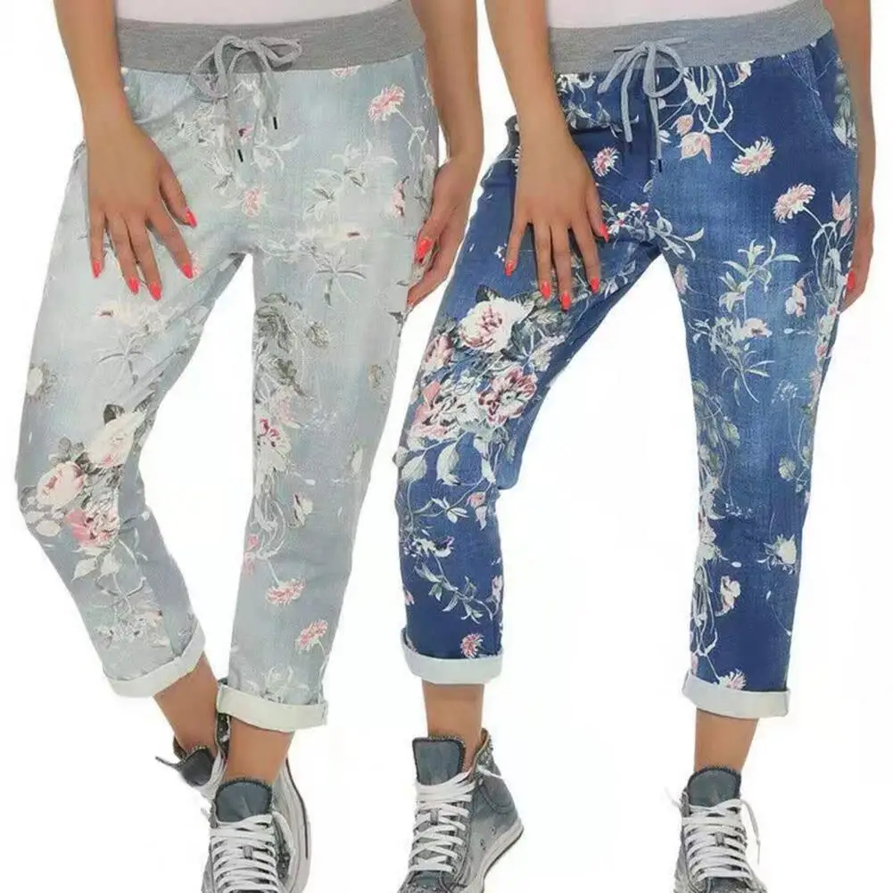 Woman Jeans High Waist Clothes Flower Print Women Jeans Side Pockets Tights Elastic Waist Lace-up Casual Pants for Daily Wear
Woman Jeans High Waist Clothes Flower Print Women Jeans Side Pockets Tights Elastic Waist Lace-up Casual Pants for Daily Wear