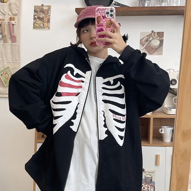 Куртка на молнии для женщин Y2K Harajuku Goth Grunge с принтом черепа куртки с капюшоном в Корейском стиле свободное однотонное пальто с длинным рукавом для мужчин
Куртка на молнии для женщин Y2K Harajuku Goth Grunge с принтом черепа куртки с капюшоном в Корейском стиле свободное однотонное пальто с длинным рукавом для мужчин