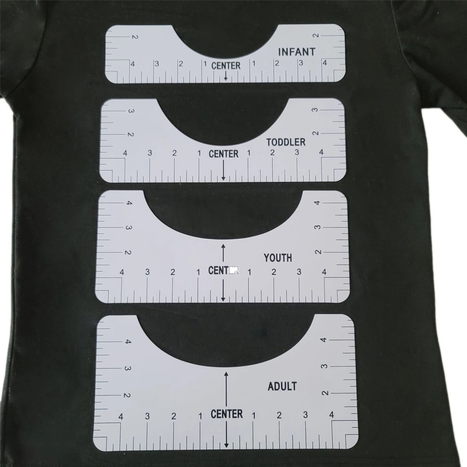 New 4 Pcs/set T-shirt Alignment Ruler For Guiding T-shirt Design Fashion Rulers With Size Chart For Adult Youth Toddler
New 4 Pcs/set T-shirt Alignment Ruler For Guiding T-shirt Design Fashion Rulers With Size Chart For Adult Youth Toddler