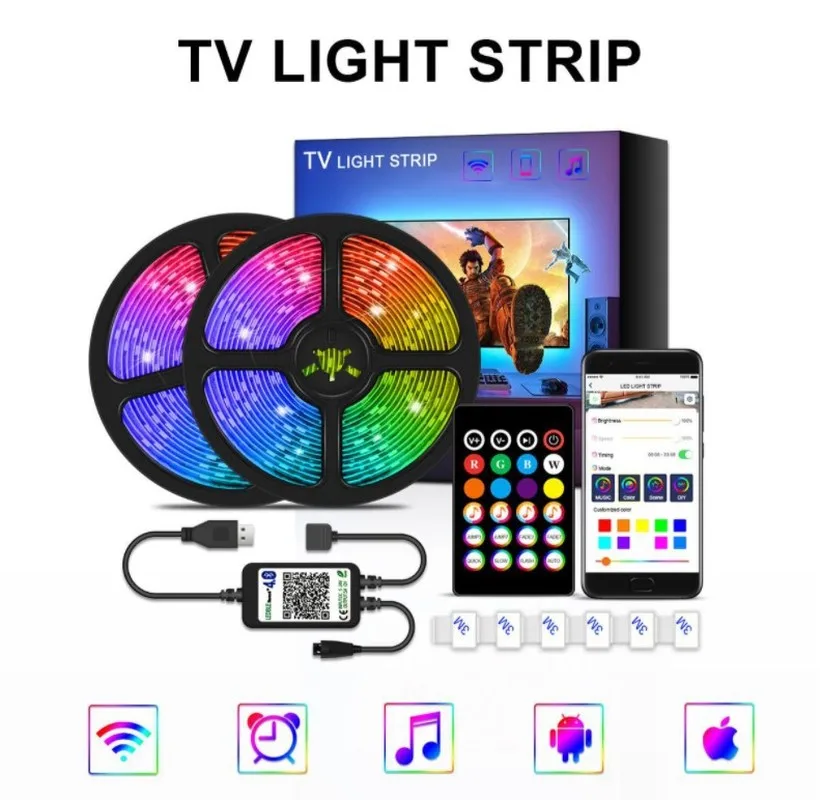 TV Background LED Strip Light Bluetooth Control 5v USB APP Light Strip 5050RGB Bedroom Wardrobe Computer Desk Strip 1/2/3M
TV Background LED Strip Light Bluetooth Control 5v USB APP Light Strip 5050RGB Bedroom Wardrobe Computer Desk Strip 1/2/3M