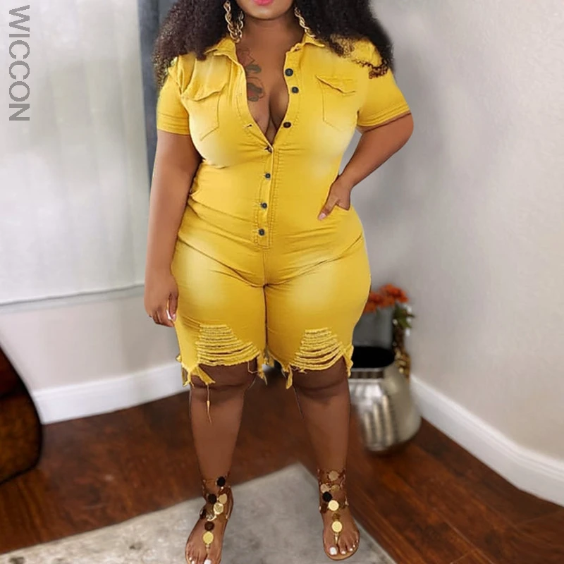 2021 Spring Summer Women Streetwear Denim Jumpsuits Plus Size New Turn-Down Collar Single-Breasted Short Sleeve Skinny Rompers
2021 Spring Summer Women Streetwear Denim Jumpsuits Plus Size New Turn-Down Collar Single-Breasted Short Sleeve Skinny Rompers