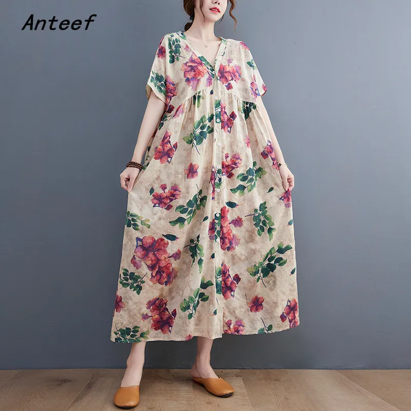 short sleeve cotton linen vintage floral dresses for women casual loose long woman summer shirt dress elegant clothes 2021
short sleeve cotton linen vintage floral dresses for women casual loose long woman summer shirt dress elegant clothes 2021