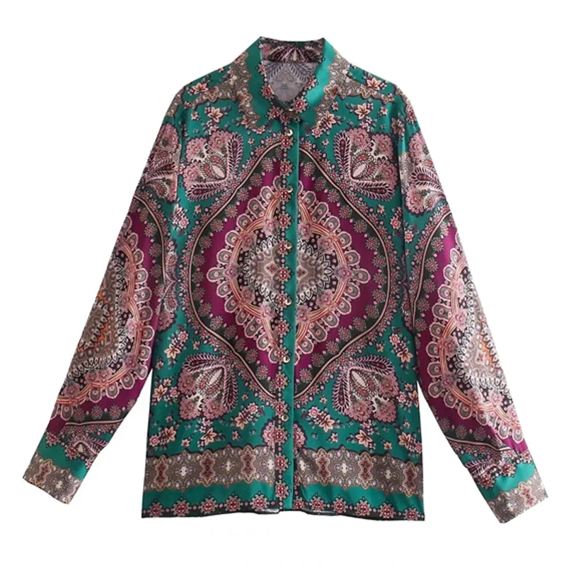 Женская винтажная рубашка с принтом, пуговицами и длинным рукавом
Женская винтажная рубашка с принтом, пуговицами и длинным рукавом