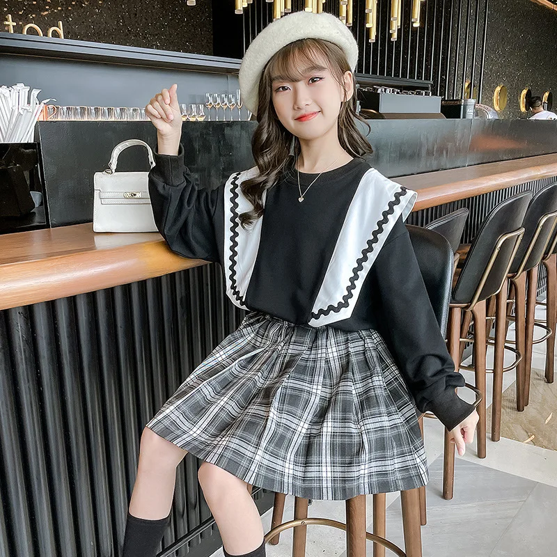 Children Clothing Set Spring Fall Black Long Sleeve T Shirt & Plaid Skirt Girls College Style Outfits Teen Fashion Clothes Suit
Children Clothing Set Spring Fall Black Long Sleeve T Shirt & Plaid Skirt Girls College Style Outfits Teen Fashion Clothes Suit