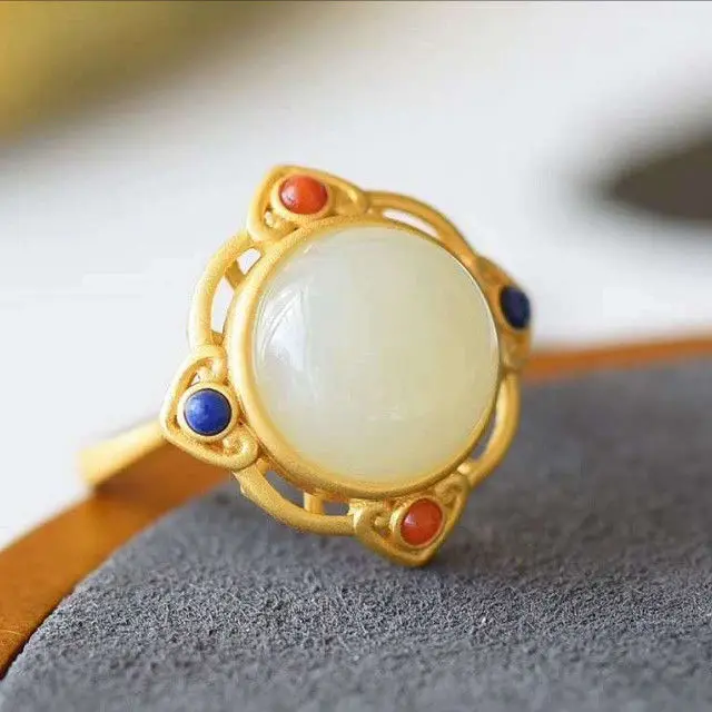 Natural and Tian Baiyu open adjustable ring Chinese style antique court national colorful noble women jewelry
Natural and Tian Baiyu open adjustable ring Chinese style antique court national colorful noble women jewelry