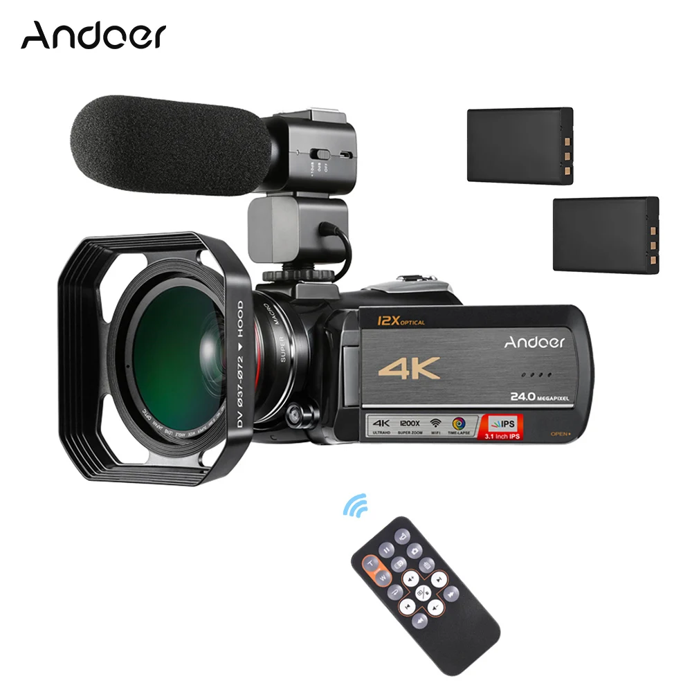

Andoer AC5 сенсорный экран 4K UHD 24 МП WiFi цифровая видеокамера регистратор DV + 0.39X широкоугольный объектив + внешний микрофон