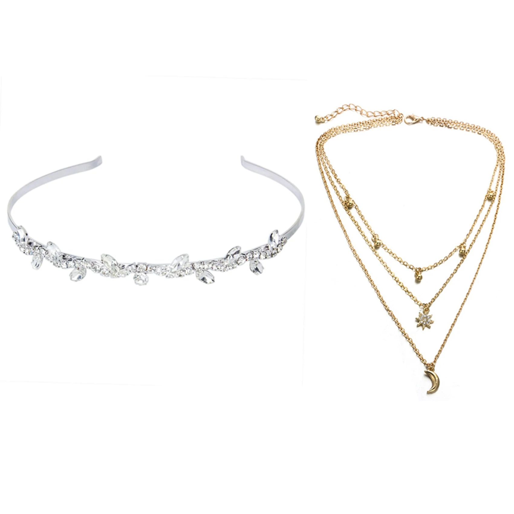 Bride/Bridesmaid/Girl Floral Branch Headband Tiara with Fresh Alloy Metal Multi-Angle Star Moon 3 Layer Necklace Pendant
Bride/Bridesmaid/Girl Floral Branch Headband Tiara with Fresh Alloy Metal Multi-Angle Star Moon 3 Layer Necklace Pendant