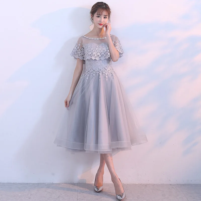 Bridesmaid Mid-Length Lace Evening Dress Sweet Bat Sleeve Appliques Pleated Dresses Women Banquet Skirts Sister Group Prom Gown
Bridesmaid Mid-Length Lace Evening Dress Sweet Bat Sleeve Appliques Pleated Dresses Women Banquet Skirts Sister Group Prom Gown