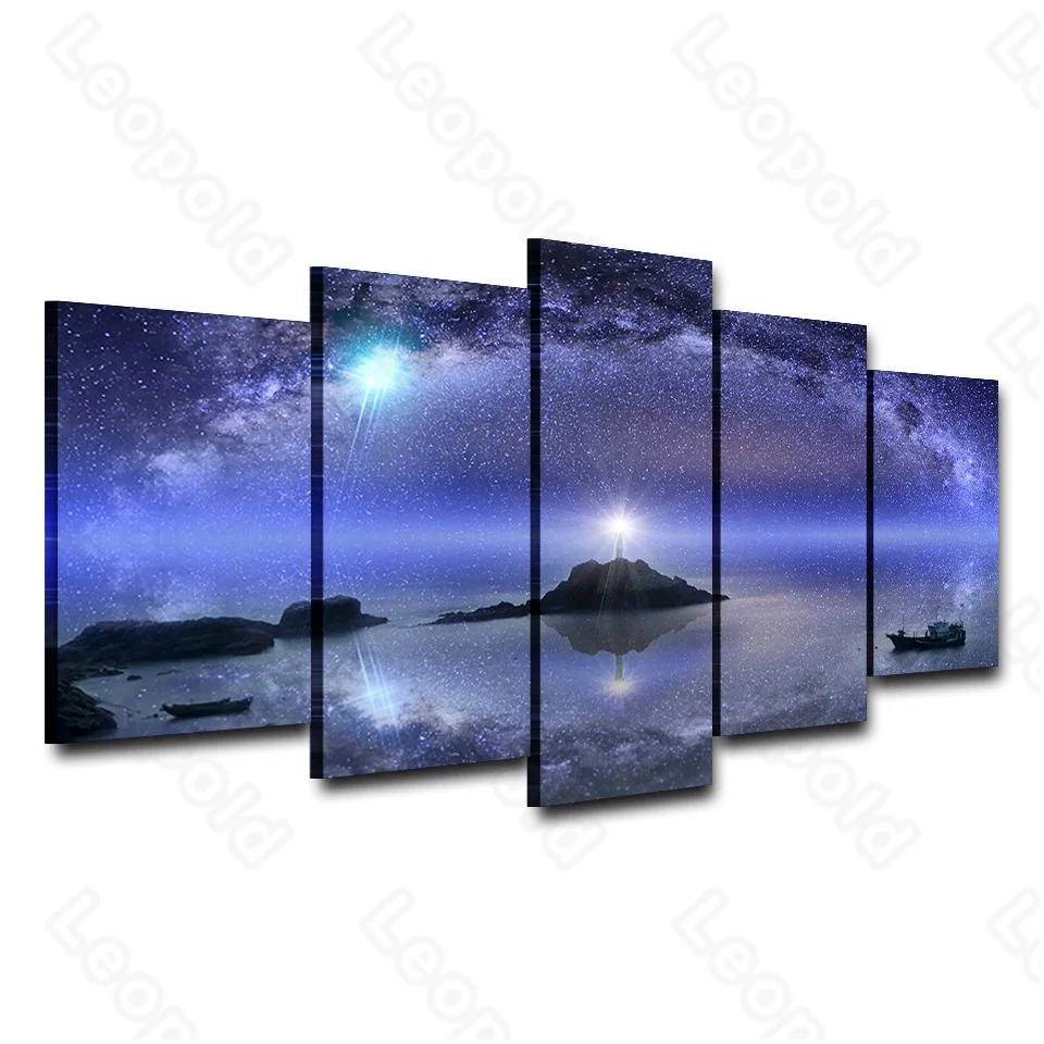 Landscape Style Murals Canvas Painting Bed Home Decoration Prints 5 Pieces Lighthouse and Starry Sky Living Room Wall Mural
Landscape Style Murals Canvas Painting Bed Home Decoration Prints 5 Pieces Lighthouse and Starry Sky Living Room Wall Mural