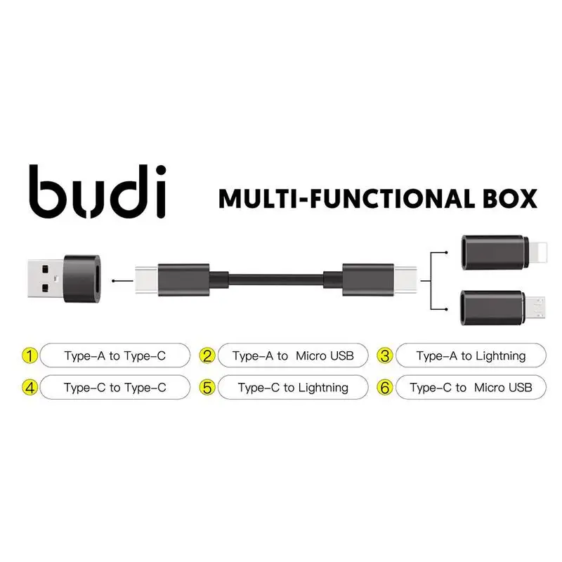 Red/Black BUDI multifunctional data cable conversion head universal universal portable storage USB data cable
Red/Black BUDI multifunctional data cable conversion head universal universal portable storage USB data cable