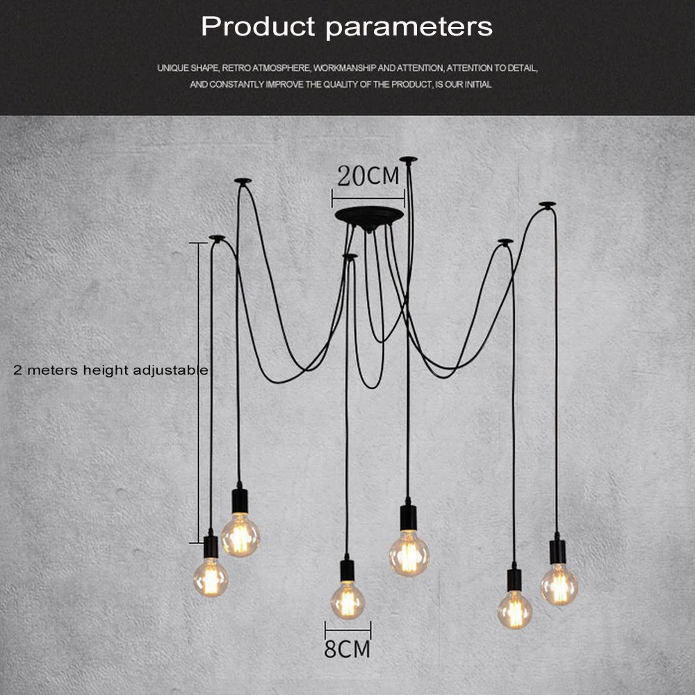 Nordic Spider Industrial Pendant Lamp E27 Loft Edison Industrial Hanging lamps Length 120cm 160cm 200cm Pendant Lights
Nordic Spider Industrial Pendant Lamp E27 Loft Edison Industrial Hanging lamps Length 120cm 160cm 200cm Pendant Lights