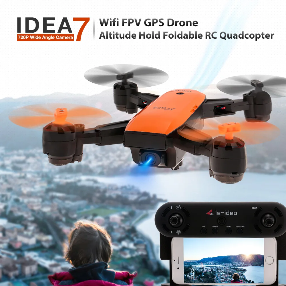 

Professional IDEA7 FPV GPS Drone With 720P Wifi Wide Angle Camera Altitude Hold Foldable RC Quadcopter Kids Gift