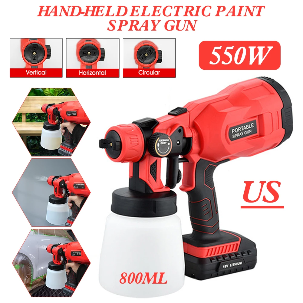 2021 Cordless HVLP Paint Sprayer Rechargeable 550W High Power Home Spray Gun, 800ml Container, Adjutsable Flow with 3 Patterns
2021 Cordless HVLP Paint Sprayer Rechargeable 550W High Power Home Spray Gun, 800ml Container, Adjutsable Flow with 3 Patterns