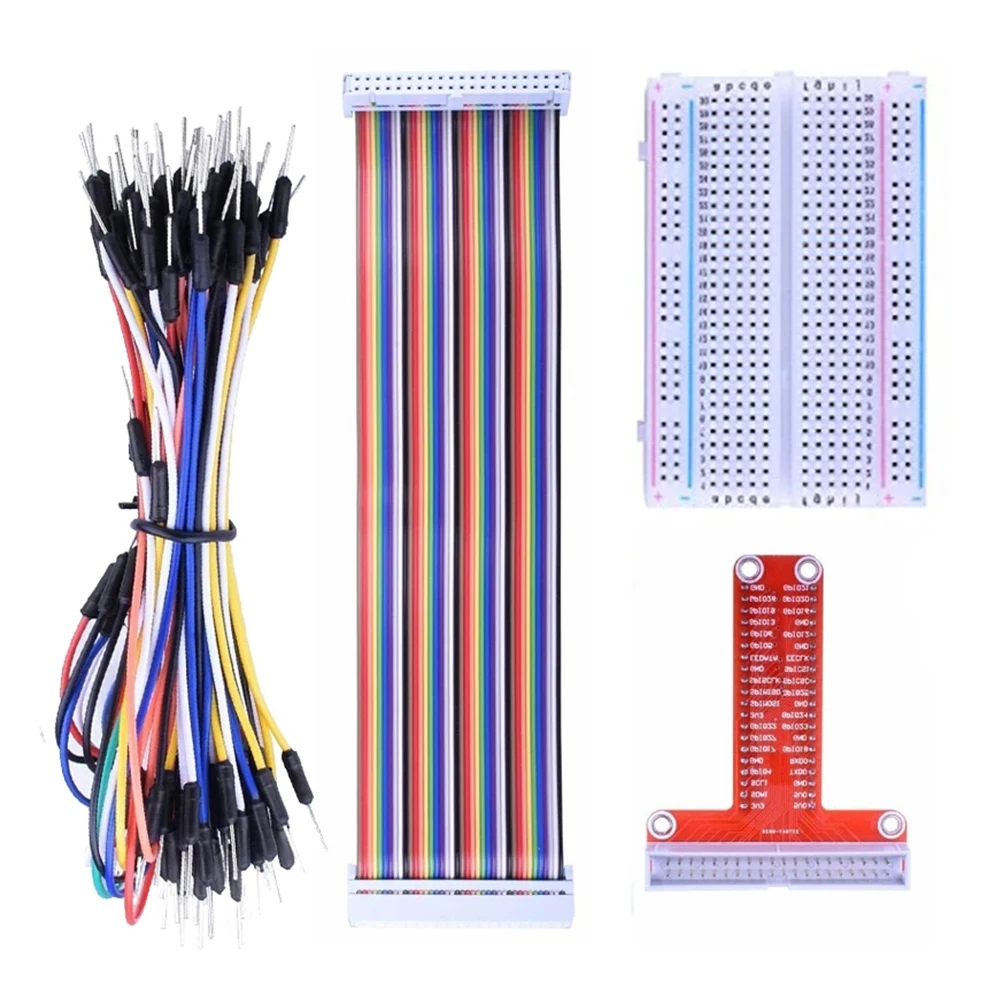 

Raspberry PI GPIO Breakout Expansion Kit T-Type Expansion Board + 400 Points Breadboard + 65pcs Jumper Wire+ 40pin Rainbow Cable