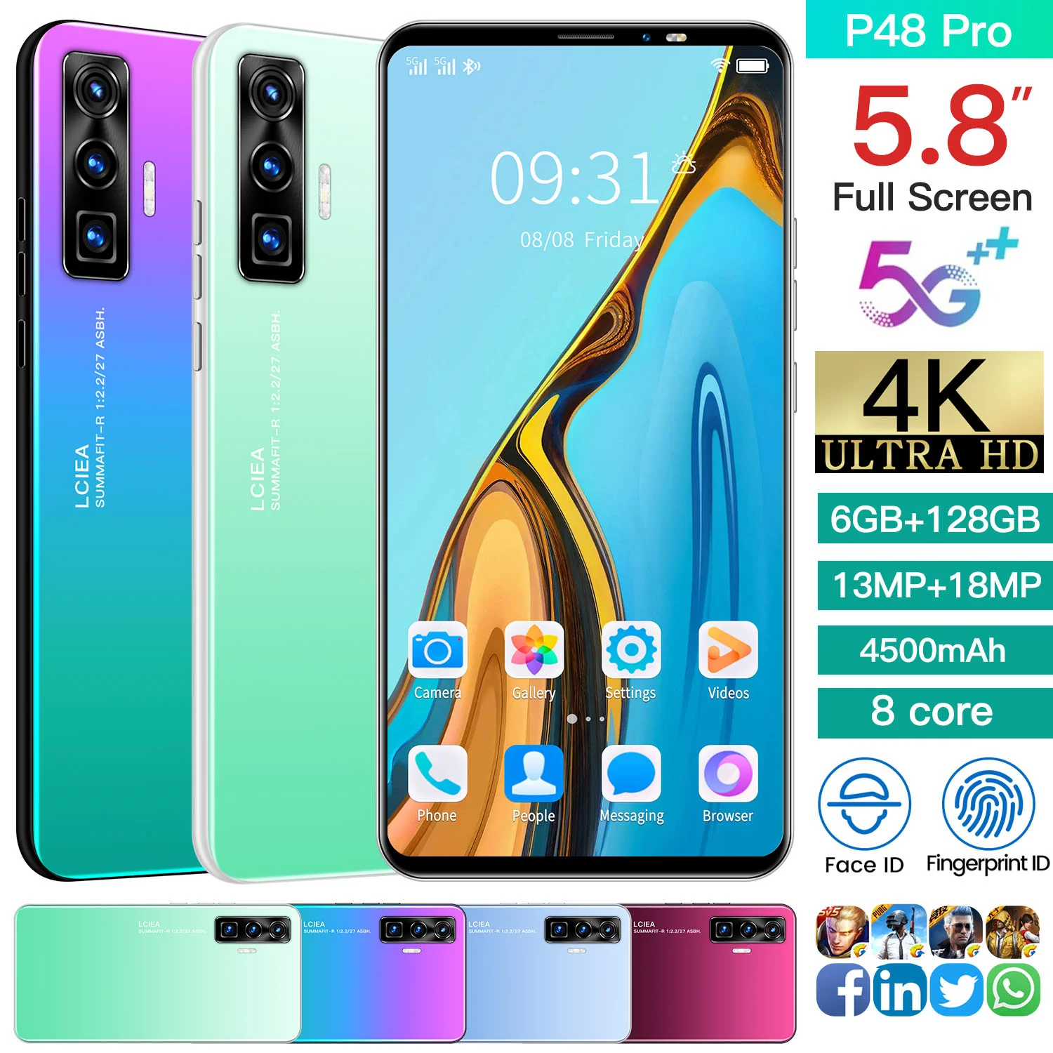 Global Version Smartphones P48 Pro 5.8 Inch Full Screen 8G 256G 13MP+18.0MP Camera 4500mAh Big Battery 5G Cellphone Android 10.0
Global Version Smartphones P48 Pro 5.8 Inch Full Screen 8G 256G 13MP+18.0MP Camera 4500mAh Big Battery 5G Cellphone Android 10.0